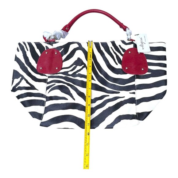Alyssa Zebra Print Handbag Y2K Boho Red Faux Leather Handles Matching Wallet Set - Picture 8 of 10